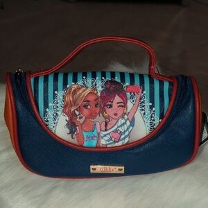 Blue and Red Cosmetic Bag with Striking Design and Unique Shape